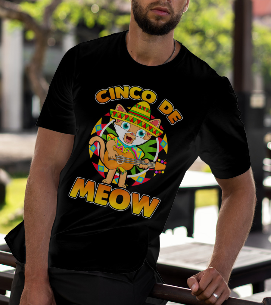 Cinco De Meow Mexican Sombrero Cat Playing Guitar T-Shirt