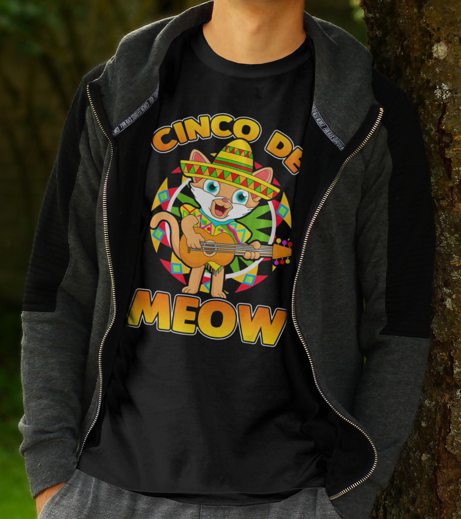 Cinco De Meow Mexican Sombrero Cat Playing Guitar T-Shirt