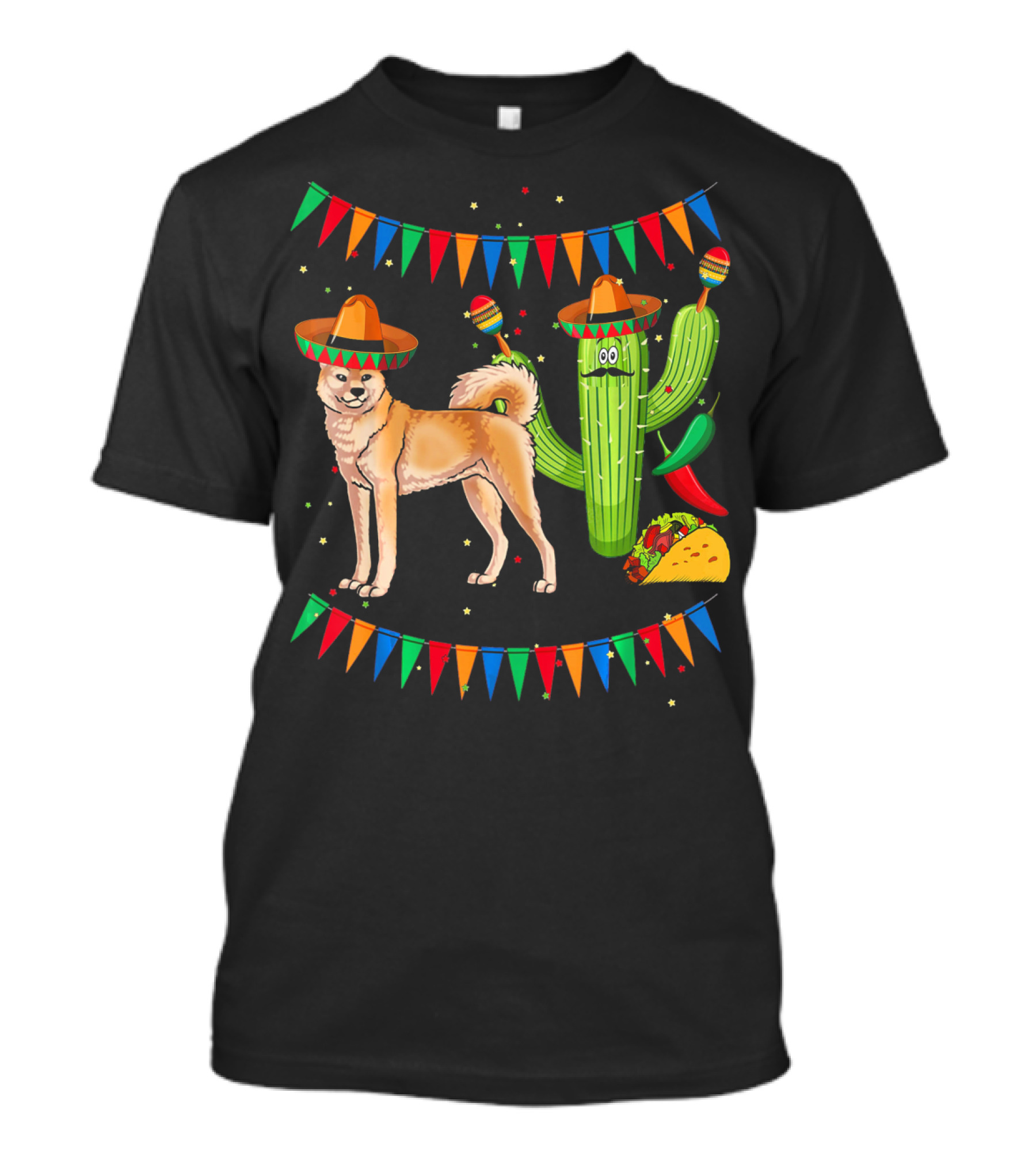 Sombrero Akita Dog Cactus Taco Maracas Mexico Cinco De Mayo T-Shirt