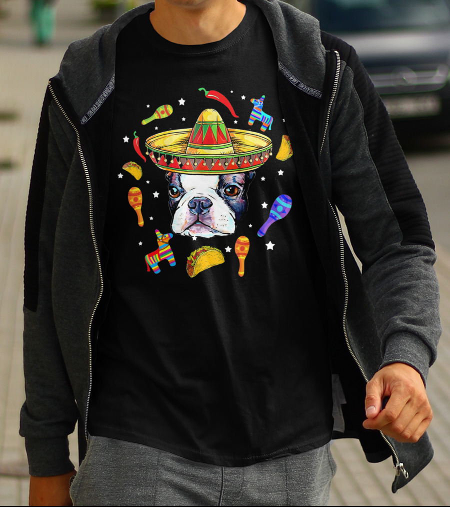 Cinco De Mayo Boston Terrier Sombrero Taco Fiesta T-Shirt