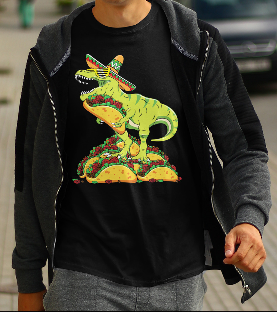 T Rex Sombrero Sunglasses Taco Cinco De Mayo Kids Boy T-Shirt