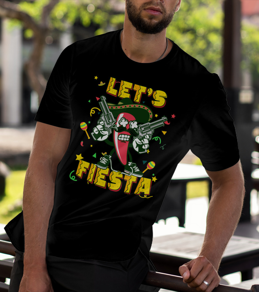 Cinco De Mayo Let's Fiesta Chili Pepper Guns Sombrero Maracas T-Shirt