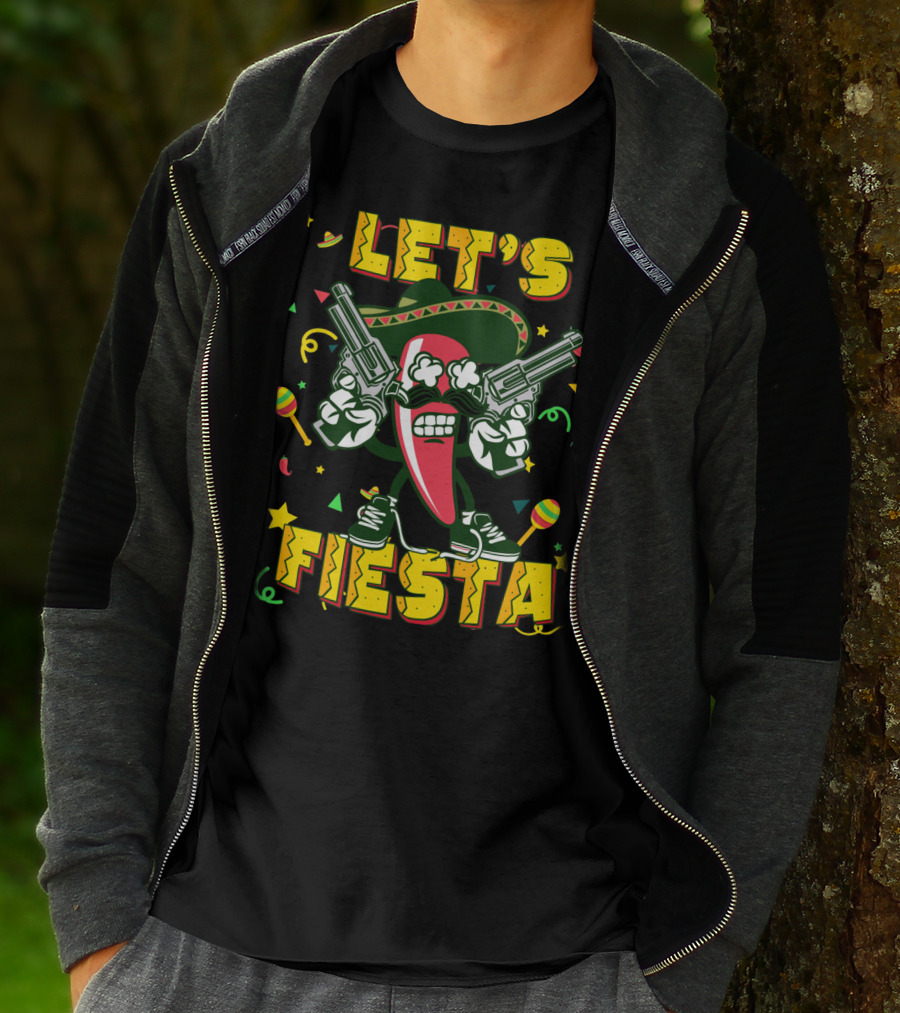 Cinco De Mayo Let's Fiesta Chili Pepper Guns Sombrero Maracas T-Shirt