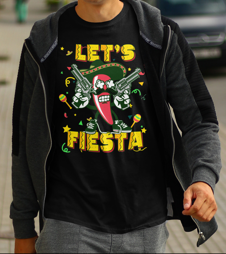 Cinco De Mayo Let's Fiesta Chili Pepper Guns Sombrero Maracas T-Shirt