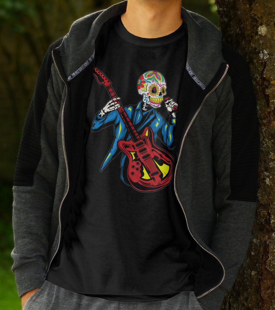 Sugar Skull Playing Guitar Cinco De Mayo T-Shirt