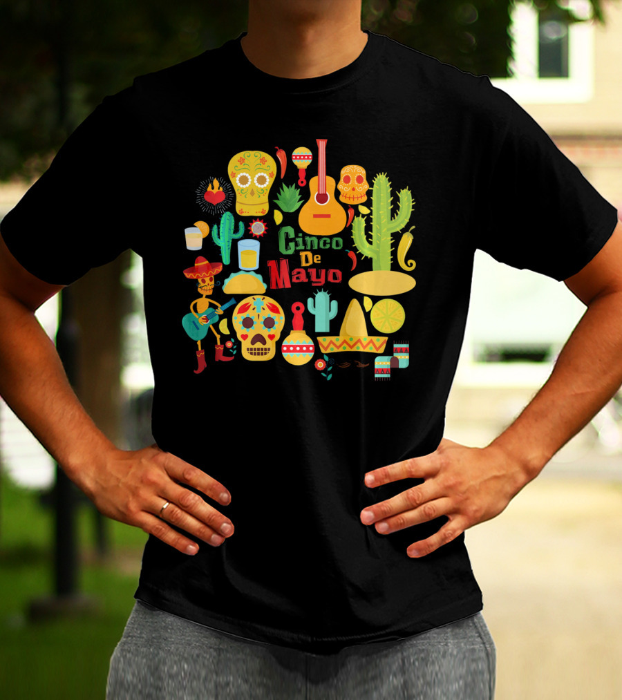 Cinco De Mayo Cactus Skull Sombrero Guitar Festivity T-Shirt