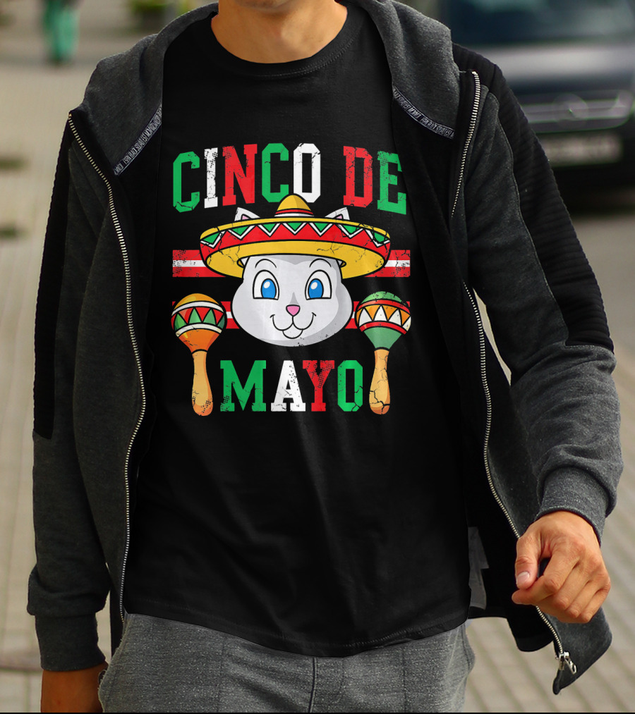 Cinco De Mayo Cat With Sombrero And Maracas T-Shirt