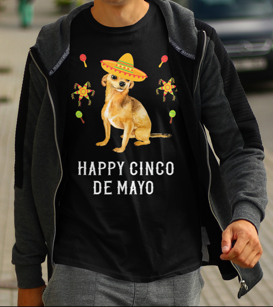 Happy Cinco DE Mayo Sombrero Chihuahua Piñata Maracas T-Shirt