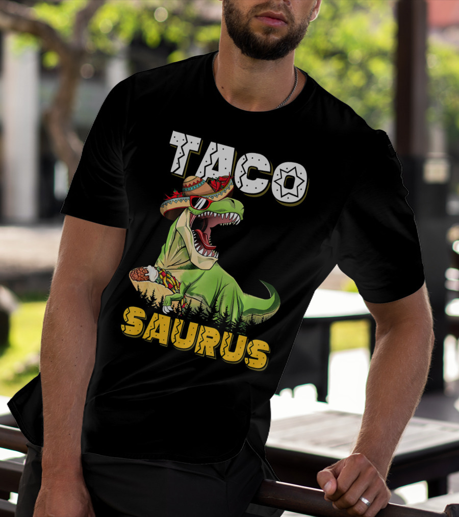Taco Tacosaurus Cinco Dinosaur In Sombrero With Taco T-Shirt
