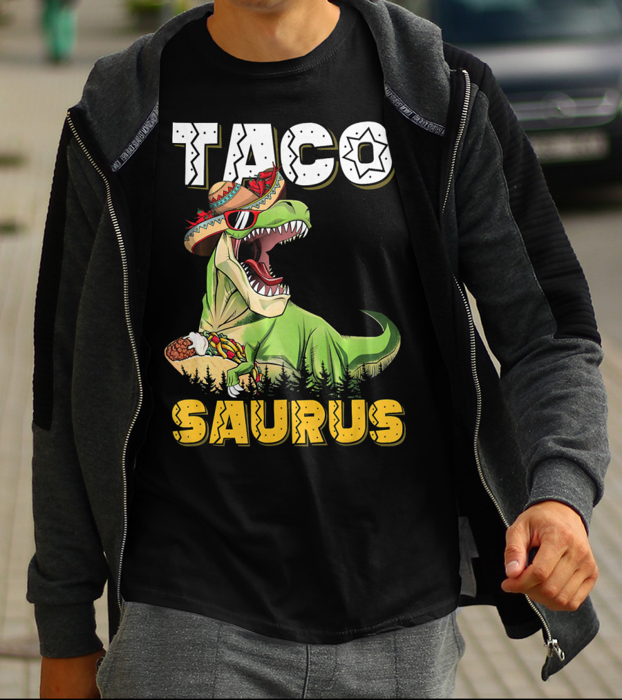 Taco Tacosaurus Cinco Dinosaur In Sombrero With Taco T-Shirt