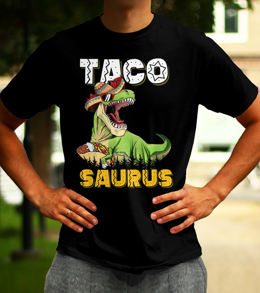 Taco Tacosaurus Cinco Dinosaur In Sombrero With Taco T-Shirt