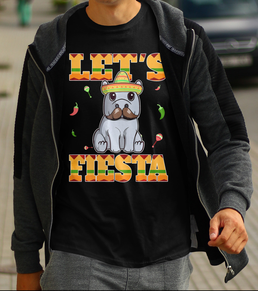 Let's Fiesta Hippopotamus Sombrero Peppers Maracas Cinco De Mayo T-Shirt