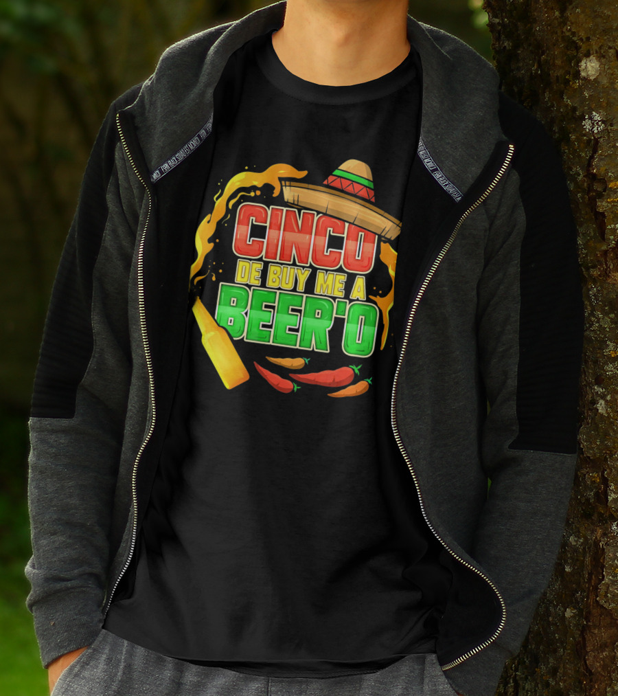 Cinco De Buy Me A Beer'o Sombrero Fiesta With Chilies And Beer Bottle T-Shirt