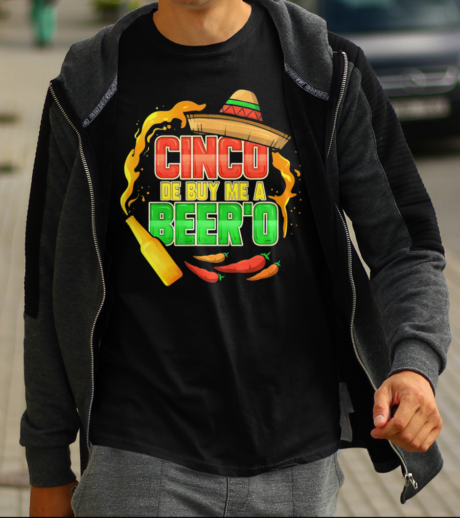 Cinco De Buy Me A Beer'o Sombrero Fiesta With Chilies And Beer Bottle T-Shirt