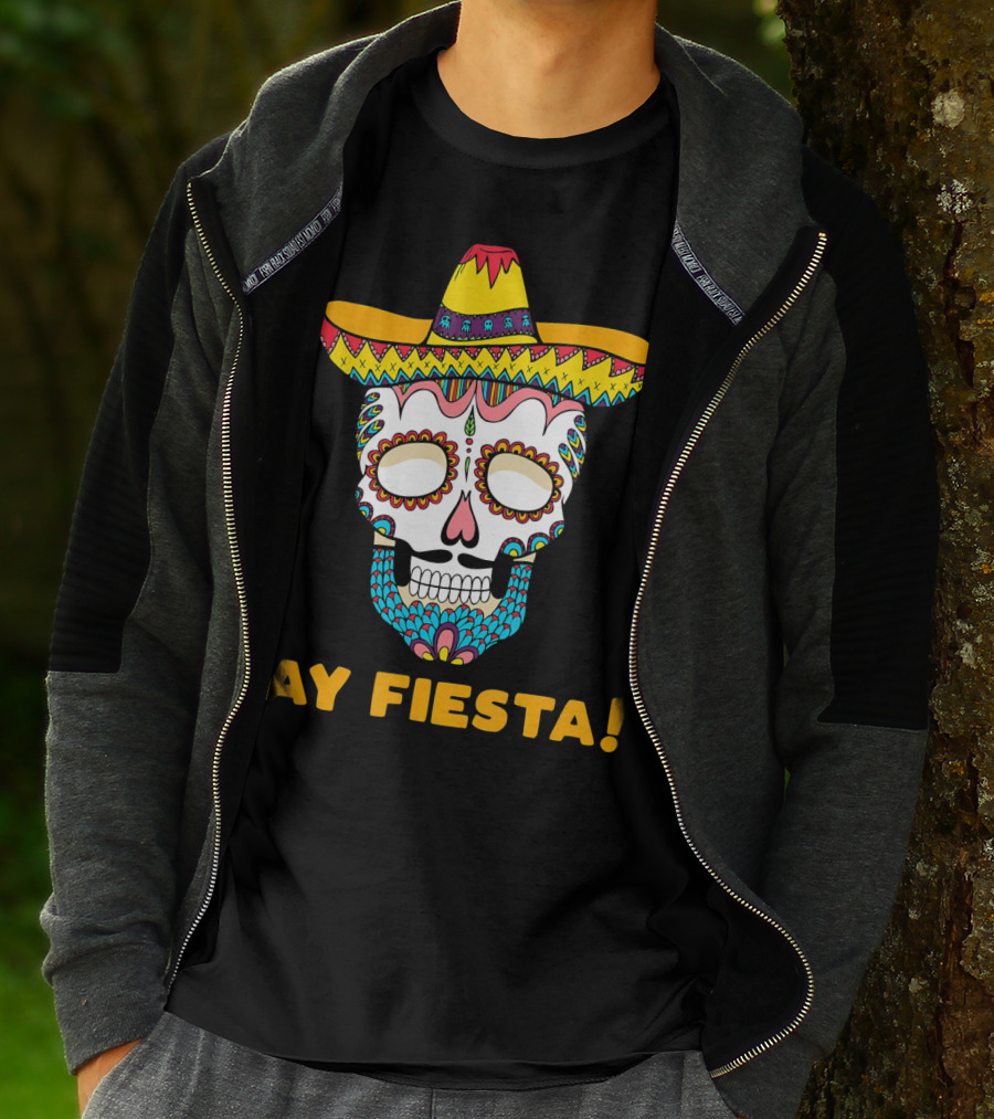 Ay Fiesta Skull Sombrero Cinco De Mayo T-Shirt