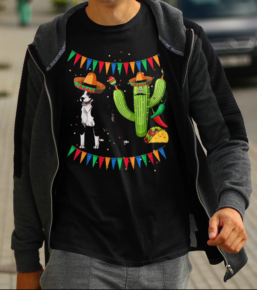 Sombrero American Pit Bull Terrier With Cactus And Taco Fiesta Elements T-Shirt