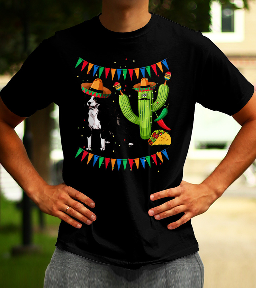Sombrero American Pit Bull Terrier With Cactus And Taco Fiesta Elements T-Shirt