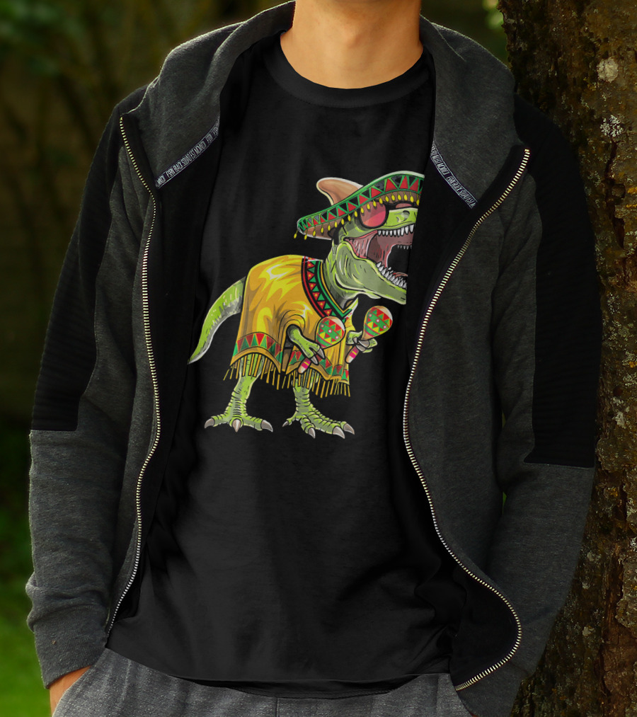 Cinco De Mayo Dinosaur Sombrero Maracas Poncho Fiesta T-Shirt