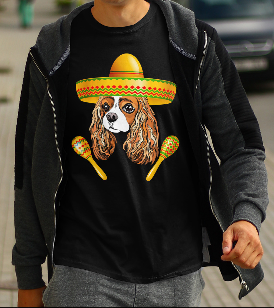 Cinco De Mayo Cavalier Dog Sombrero Maracas T-Shirt