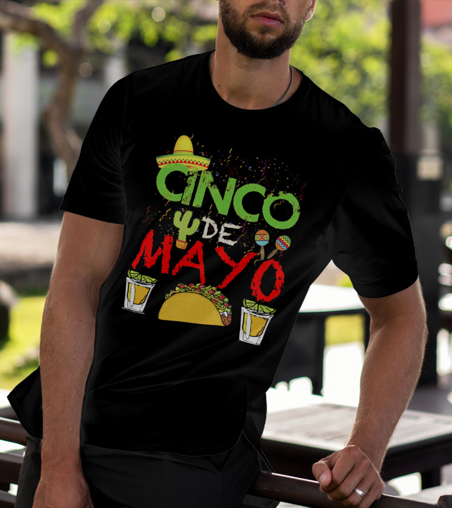 Cinco De Mayo Sombrero Maracas Taco Cactus Drinks Fiesta T-Shirt