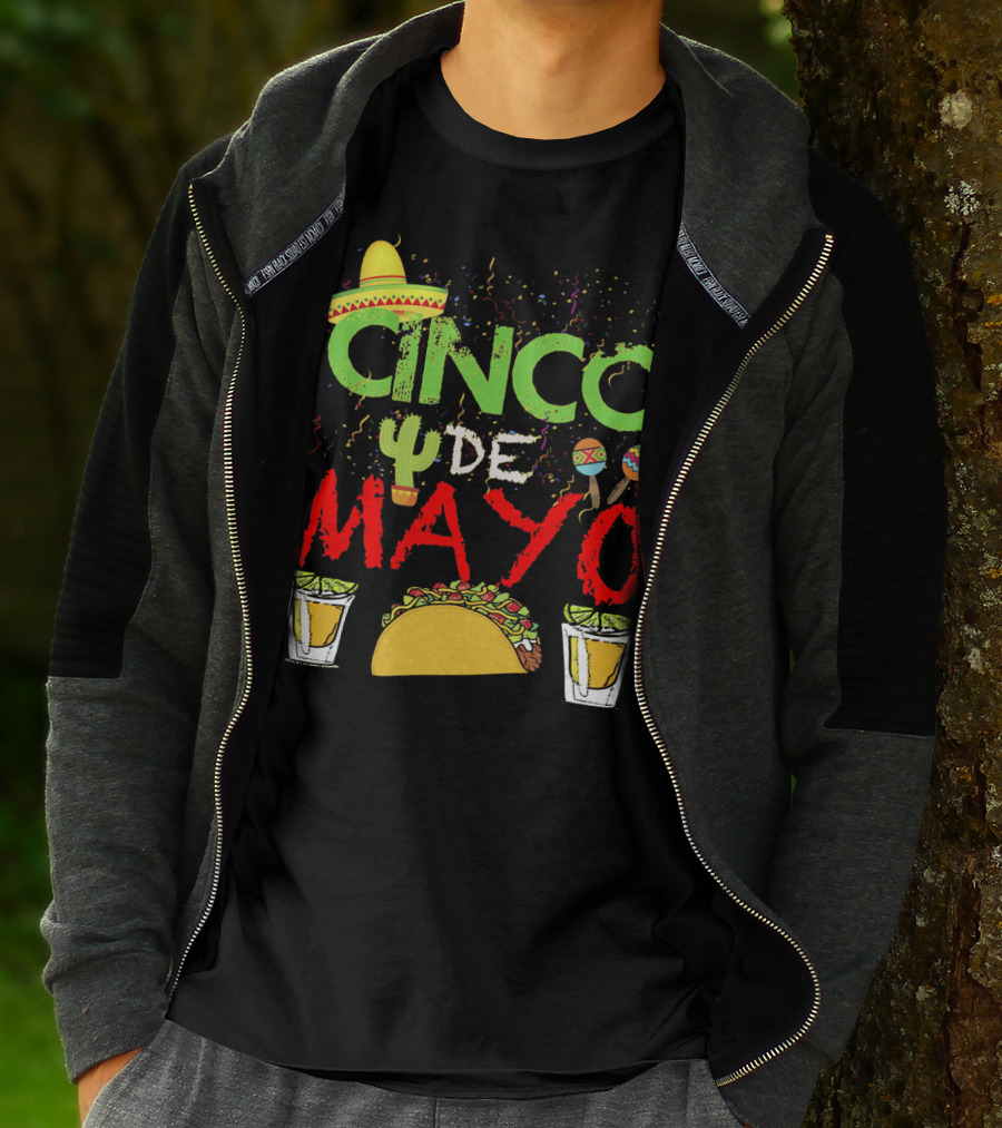 Cinco De Mayo Sombrero Maracas Taco Cactus Drinks Fiesta T-Shirt