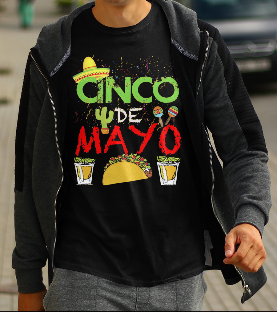 Cinco De Mayo Sombrero Maracas Taco Cactus Drinks Fiesta T-Shirt
