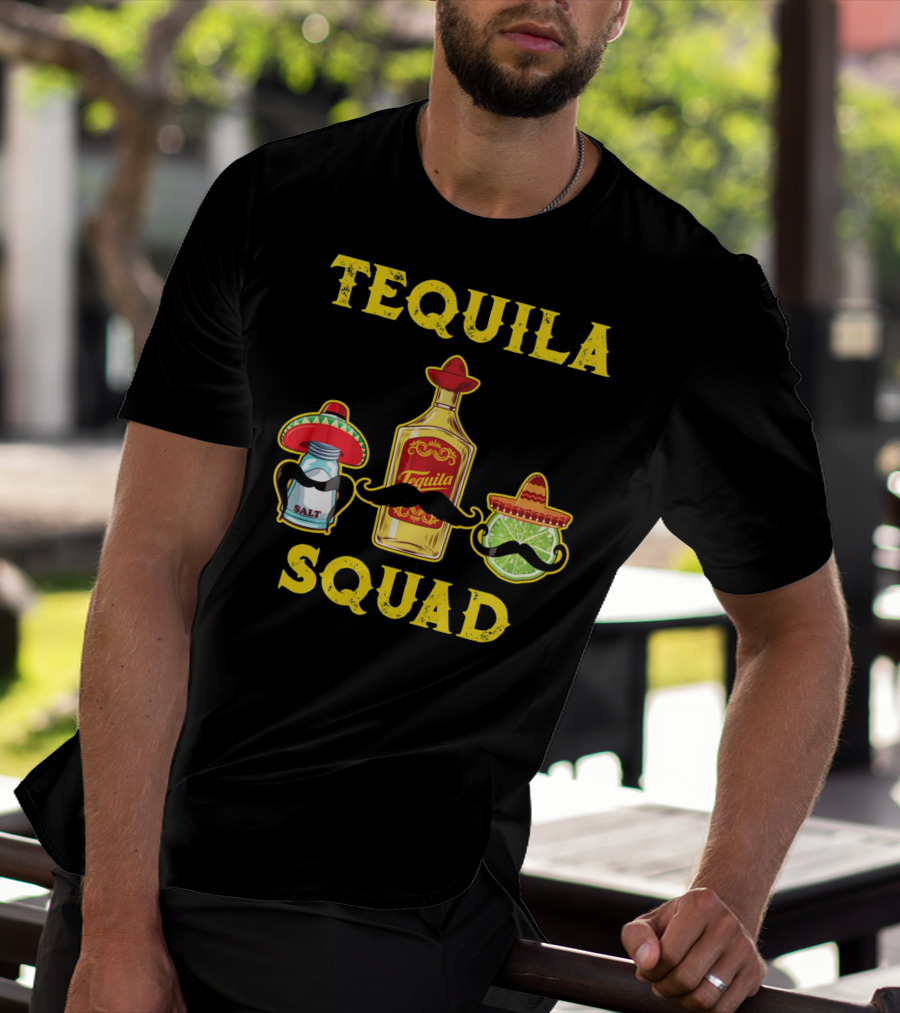 Tequila Squad Salt Lime Mustache Sombrero Cinco De Mayo T-Shirt