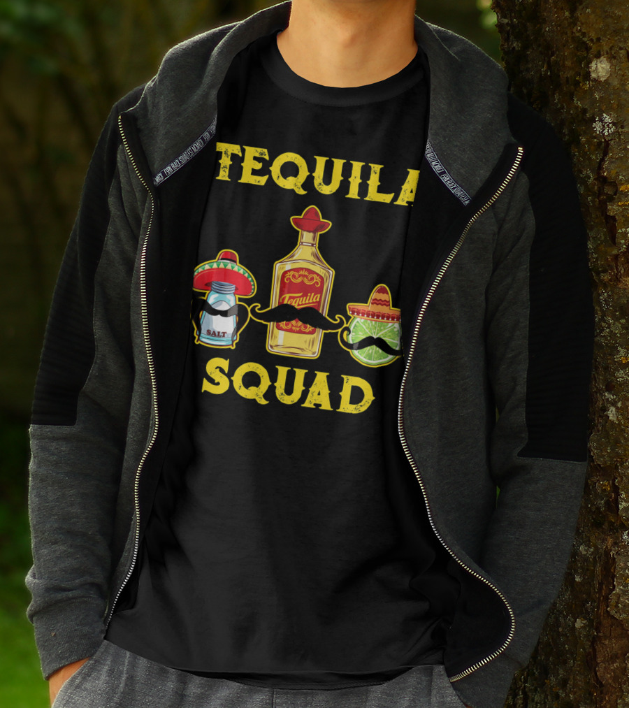 Tequila Squad Salt Lime Mustache Sombrero Cinco De Mayo T-Shirt