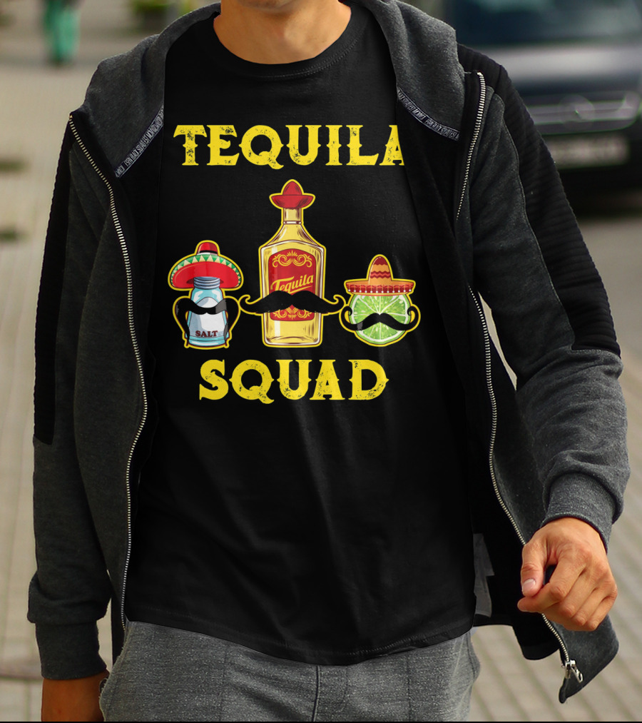 Tequila Squad Salt Lime Mustache Sombrero Cinco De Mayo T-Shirt