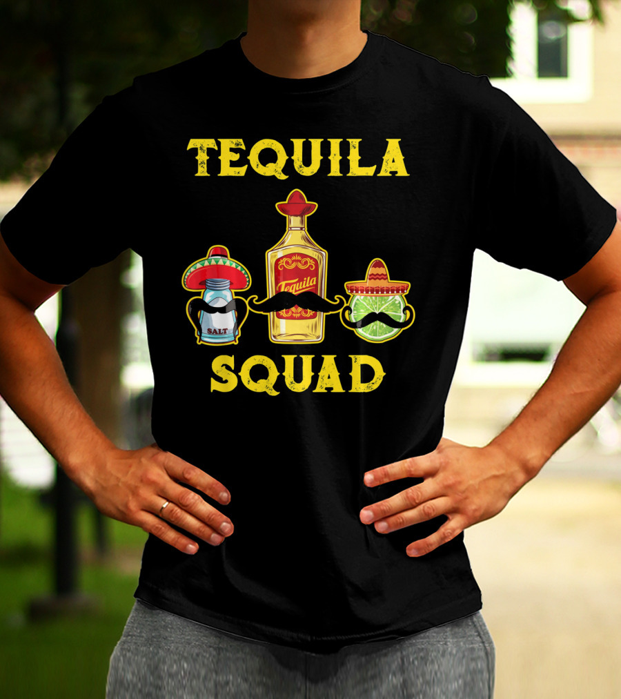 Tequila Squad Salt Lime Mustache Sombrero Cinco De Mayo T-Shirt