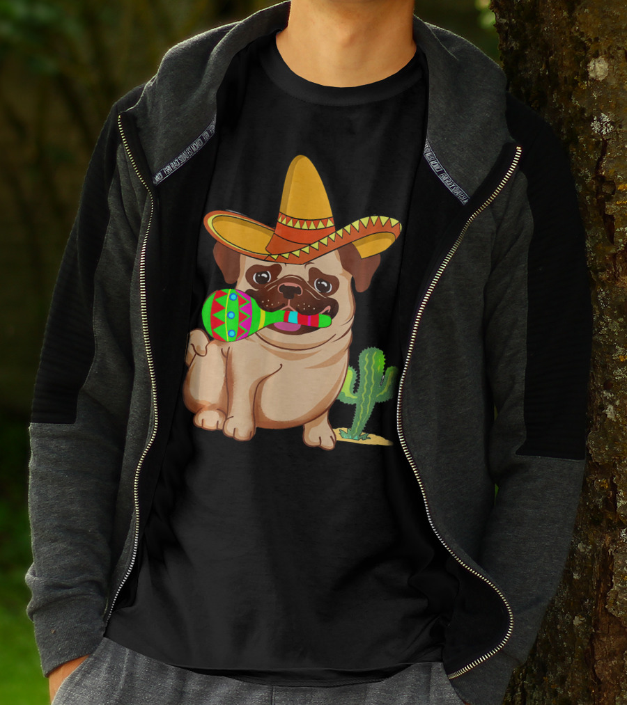 Pug Dog In Sombrero With Maracas For Cinco De Mayo 5th Of May T-Shirt