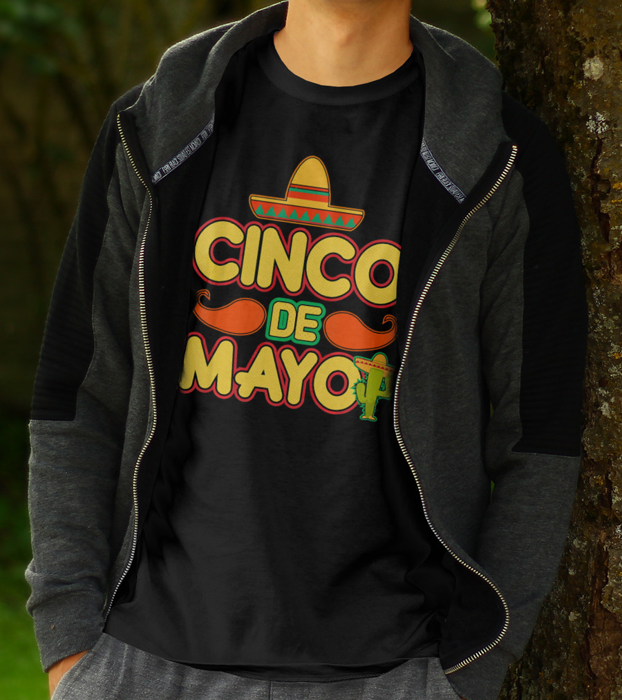 Cinco De Mayo Sombrero Cactus Mustache Mexican T-Shirt