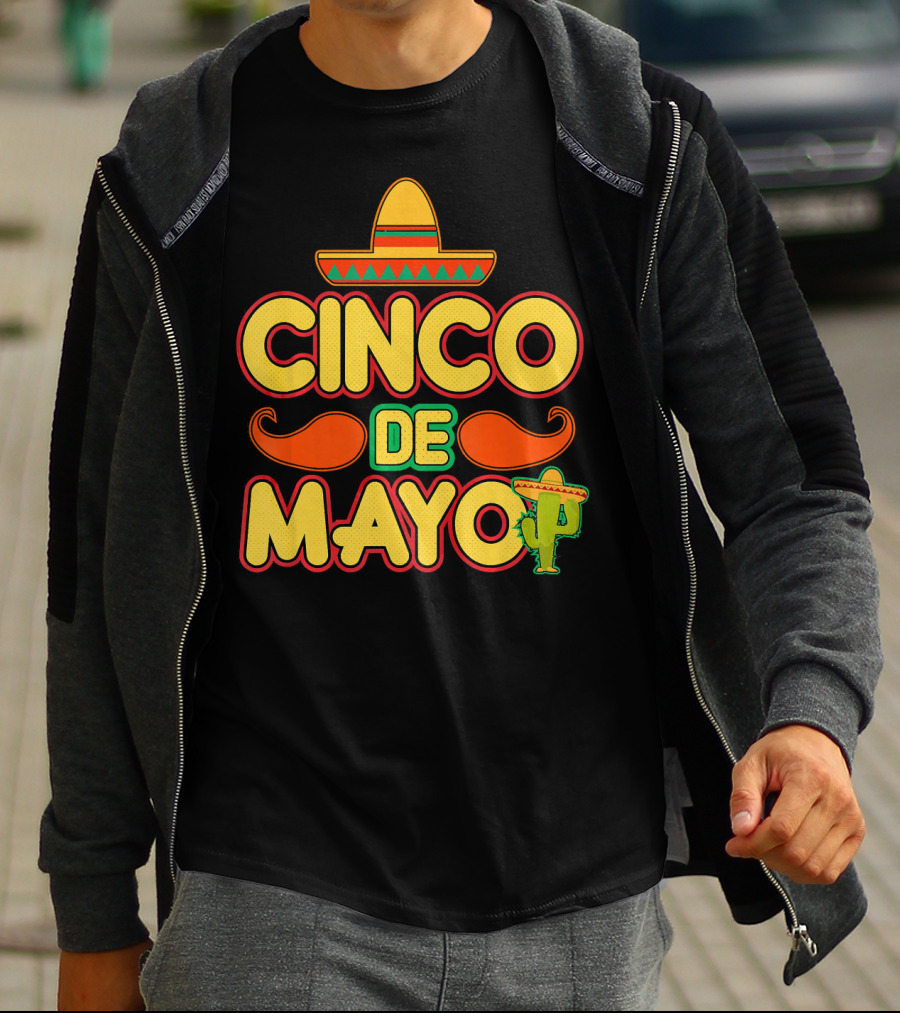 Cinco De Mayo Sombrero Cactus Mustache Mexican T-Shirt