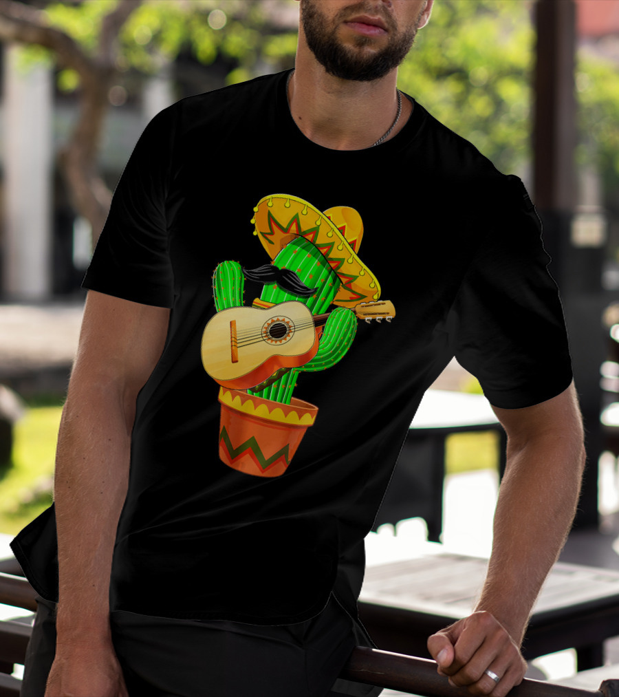 Cinco De Mayo Cactus With Sombrero And Guitar T-Shirt
