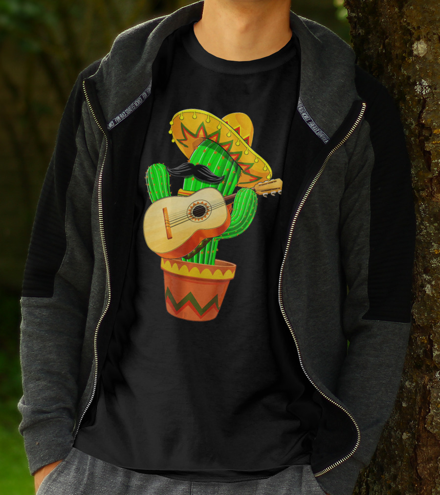 Cinco De Mayo Cactus With Sombrero And Guitar T-Shirt