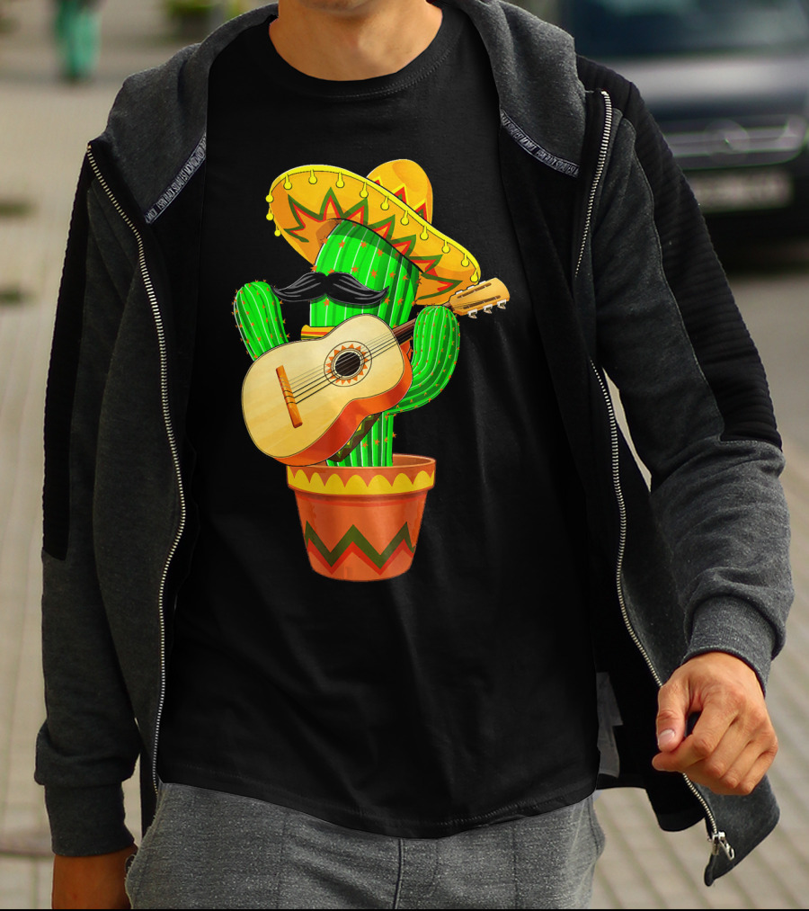 Cinco De Mayo Cactus With Sombrero And Guitar T-Shirt