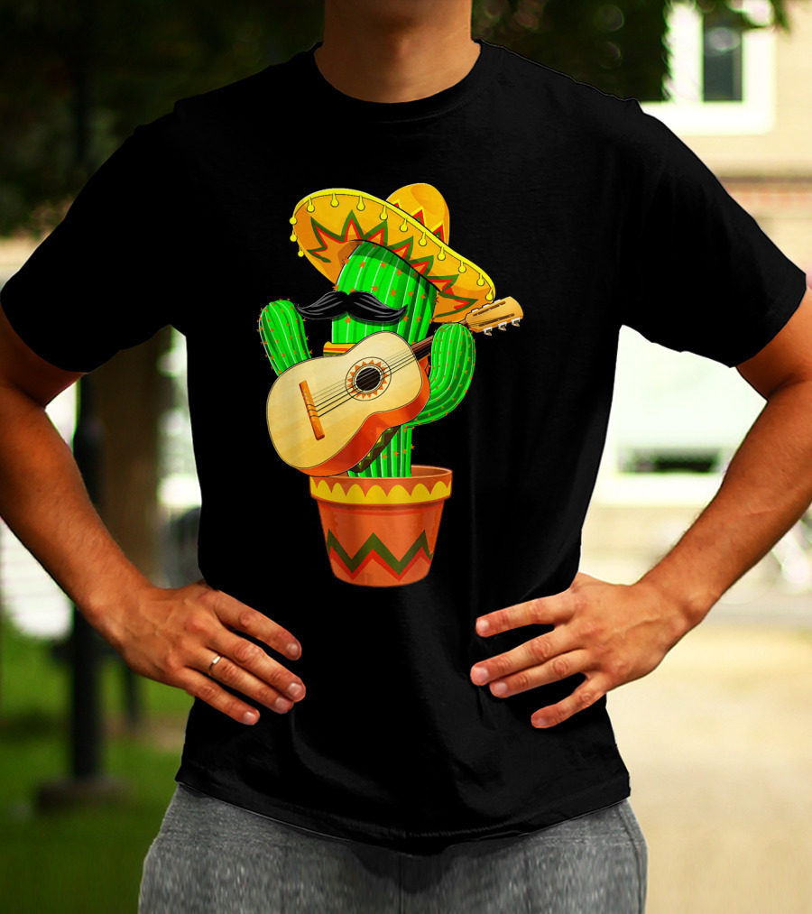 Cinco De Mayo Cactus With Sombrero And Guitar T-Shirt