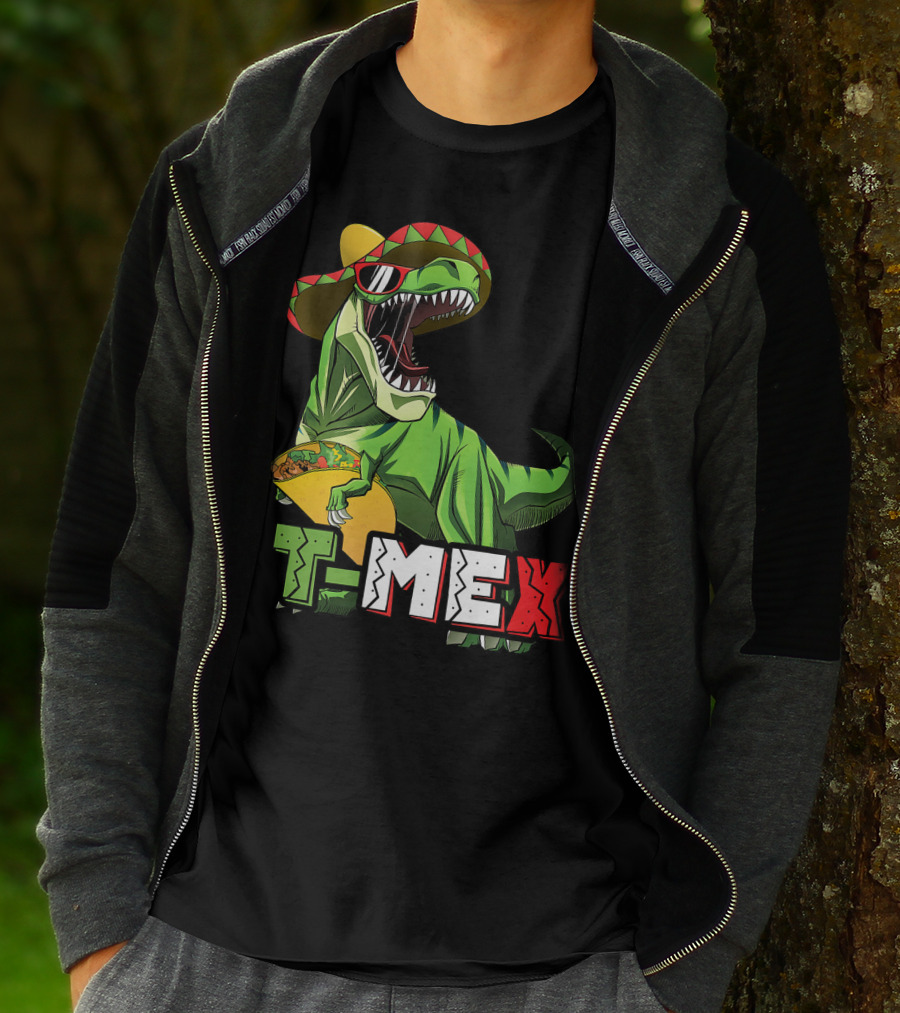 T-Mex Dinosaur Taco Holding Sombrero Sunglasses Kids Taco Tuesday Cinco T-Shirt