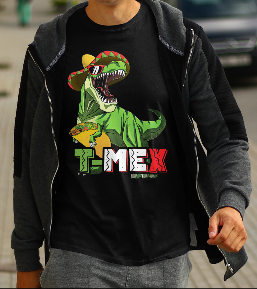T-Mex Dinosaur Taco Holding Sombrero Sunglasses Kids Taco Tuesday Cinco T-Shirt