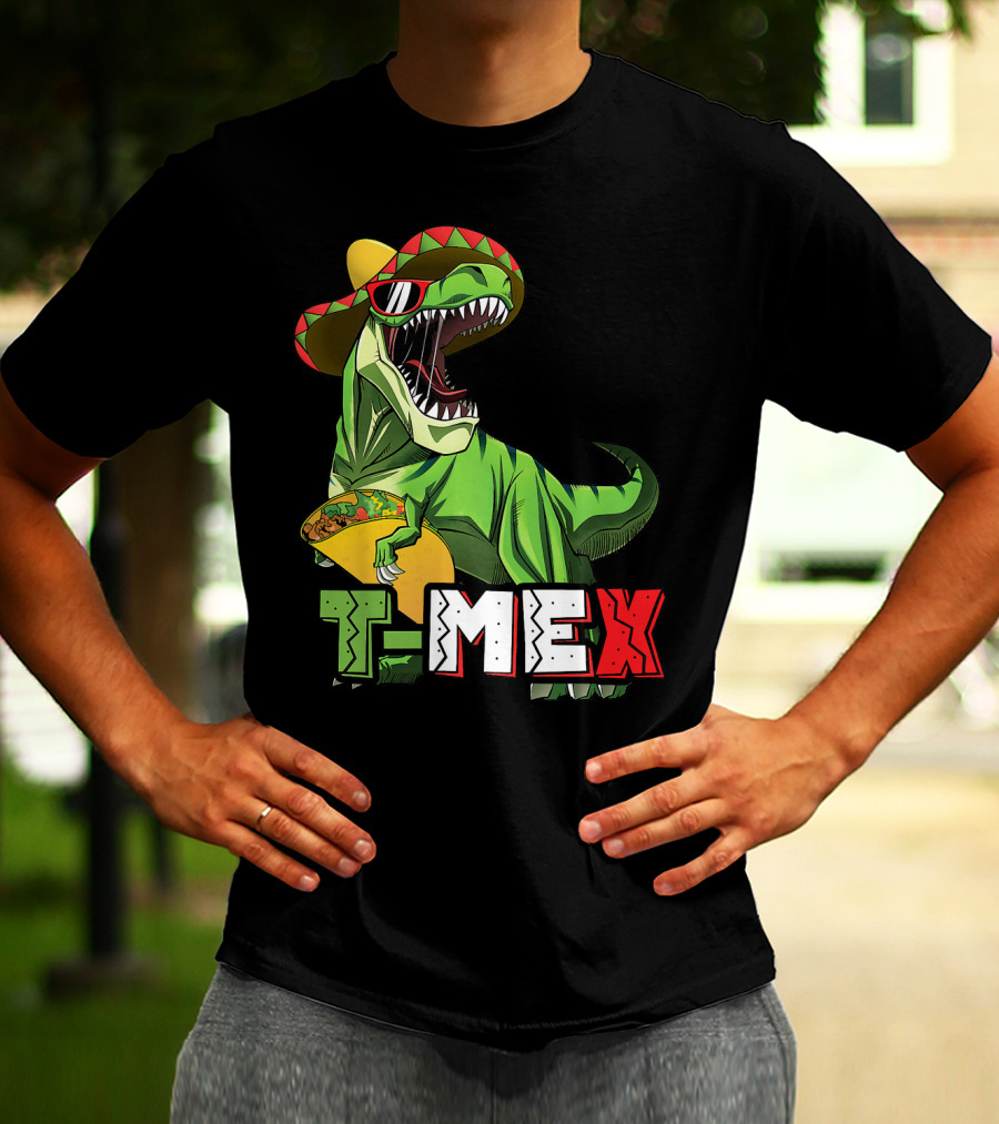 T-Mex Dinosaur Taco Holding Sombrero Sunglasses Kids Taco Tuesday Cinco T-Shirt