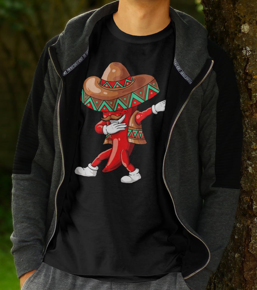 Funny Dabbing Cinco De Mayo Chili Pepper With Sombrero T-Shirt