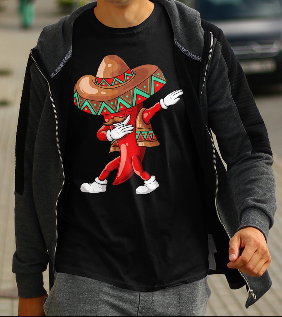 Funny Dabbing Cinco De Mayo Chili Pepper With Sombrero T-Shirt