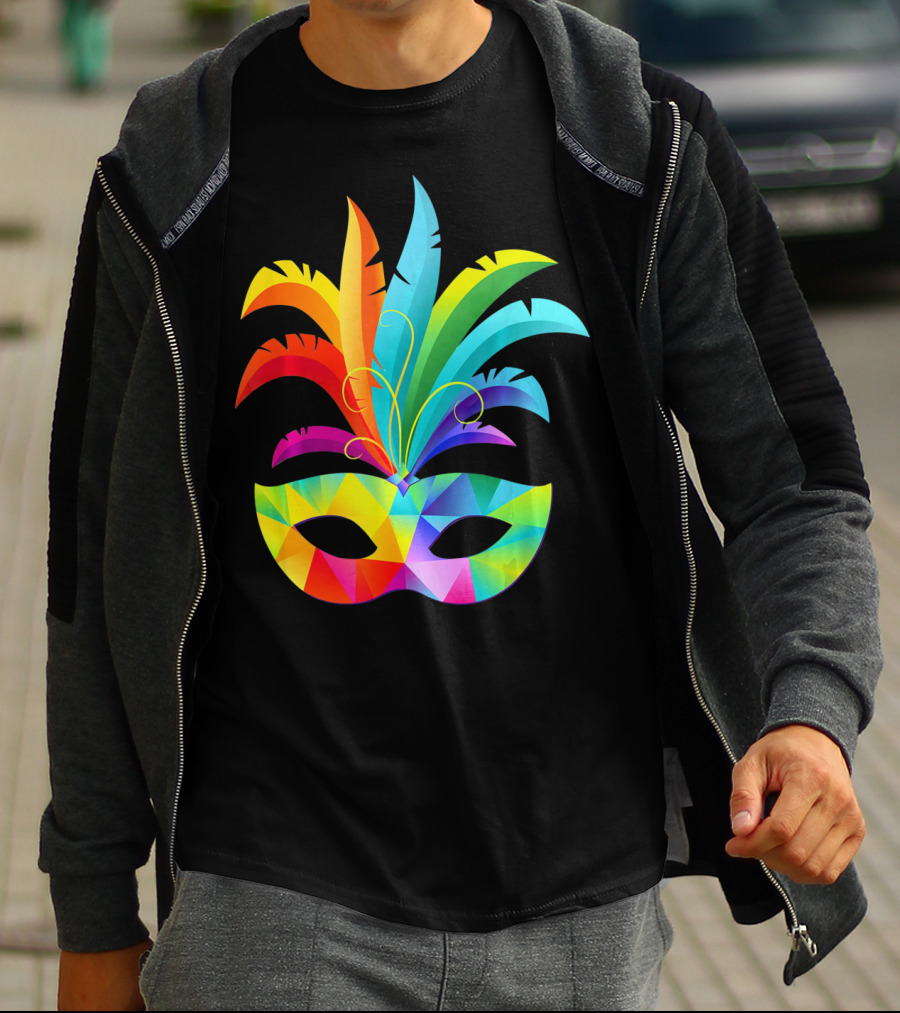 Colorful Carnival Mask Carnaval Rio De Janeiro Feathered Festival T-Shirt