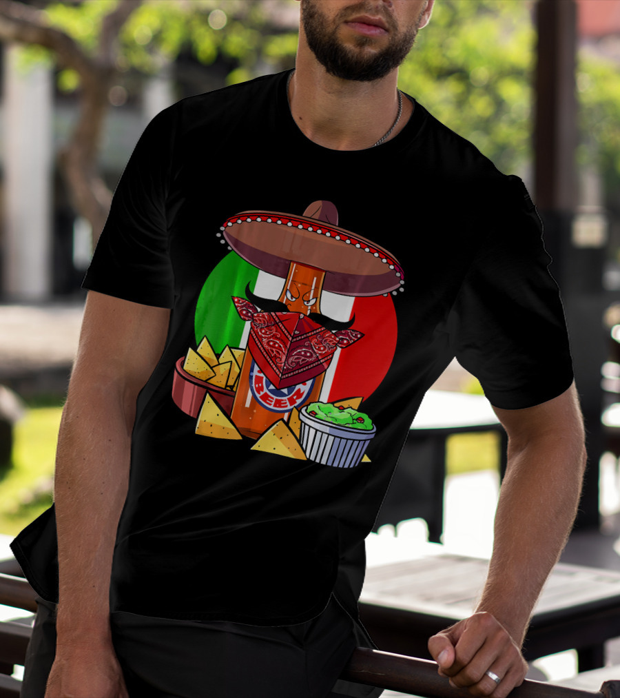 Funny Cinco De Mayo Beer Bottle With Sombrero And Guacamole Fiesta Napkin Bandana T-Shirt