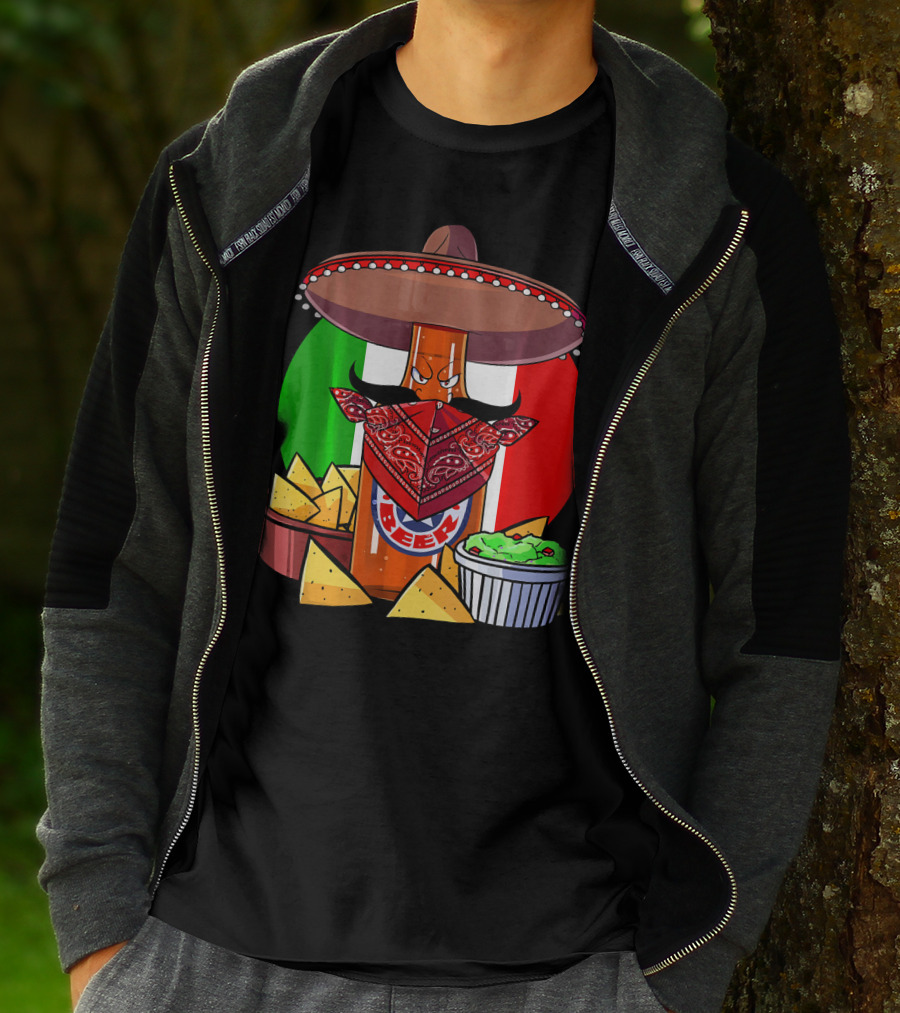 Funny Cinco De Mayo Beer Bottle With Sombrero And Guacamole Fiesta Napkin Bandana T-Shirt