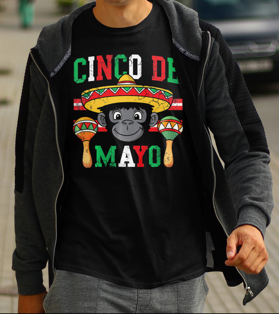 Cinco De Mayo Monkey Sombrero Maracas T-Shirt
