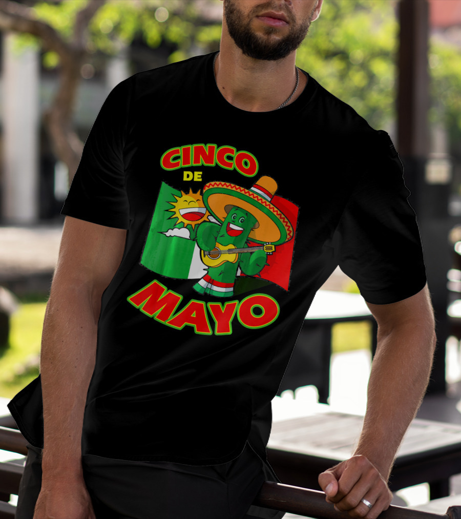 Cinco De Mayo Fiesta Cactus Sombrero Guitar Mexican Flag T-Shirt