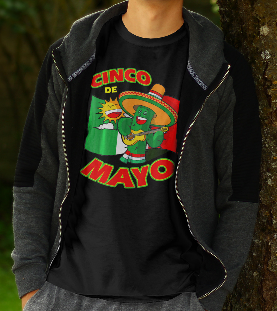 Cinco De Mayo Fiesta Cactus Sombrero Guitar Mexican Flag T-Shirt