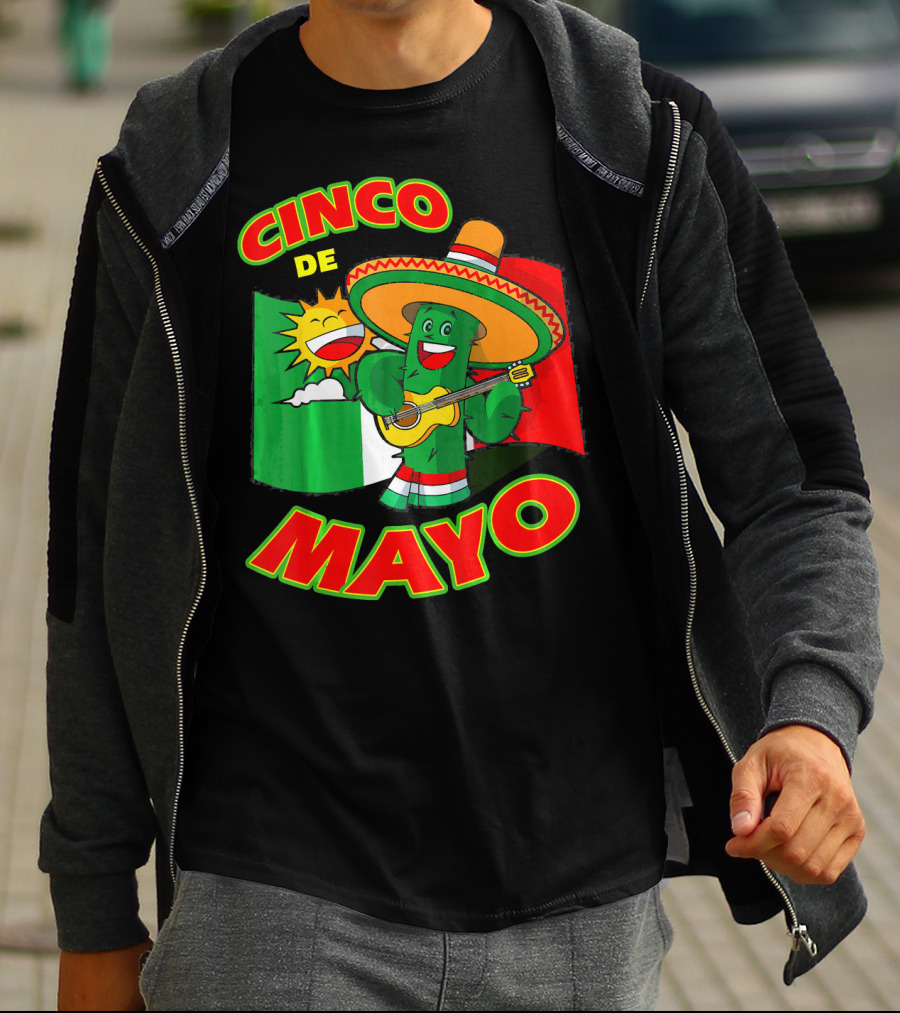 Cinco De Mayo Fiesta Cactus Sombrero Guitar Mexican Flag T-Shirt
