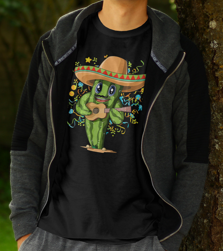 Mexican Cactus Sombrero Guitar Fiesta T-Shirt
